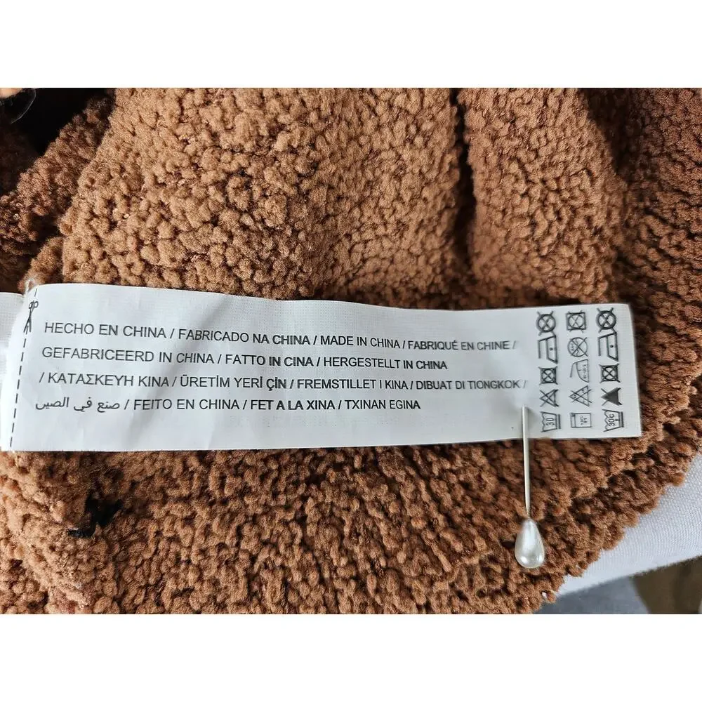 ZARA WOMEN'S BOUCLÉ BROWN WAIST WRAP SWEATER - SIZE MEDIUM - SHERPA FEEL